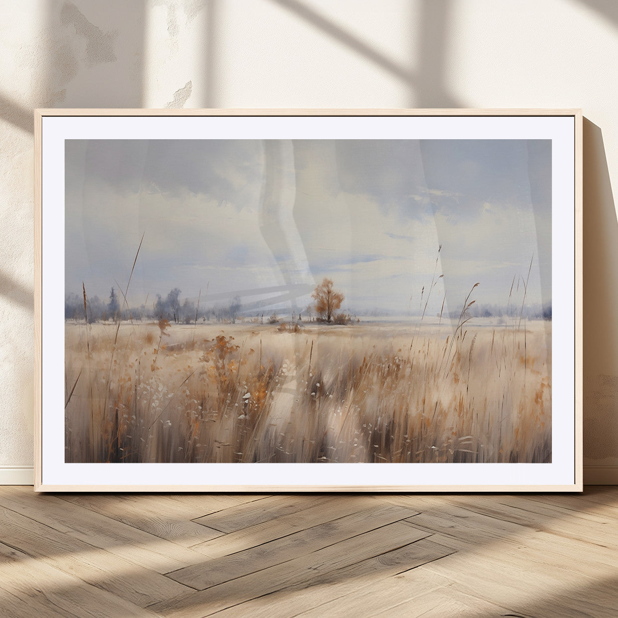 MGC-FP-36x24 - Golden Fields Wall Art Print Canvas – Serene Landscape of Nature’s Tranquility in Minimalist for