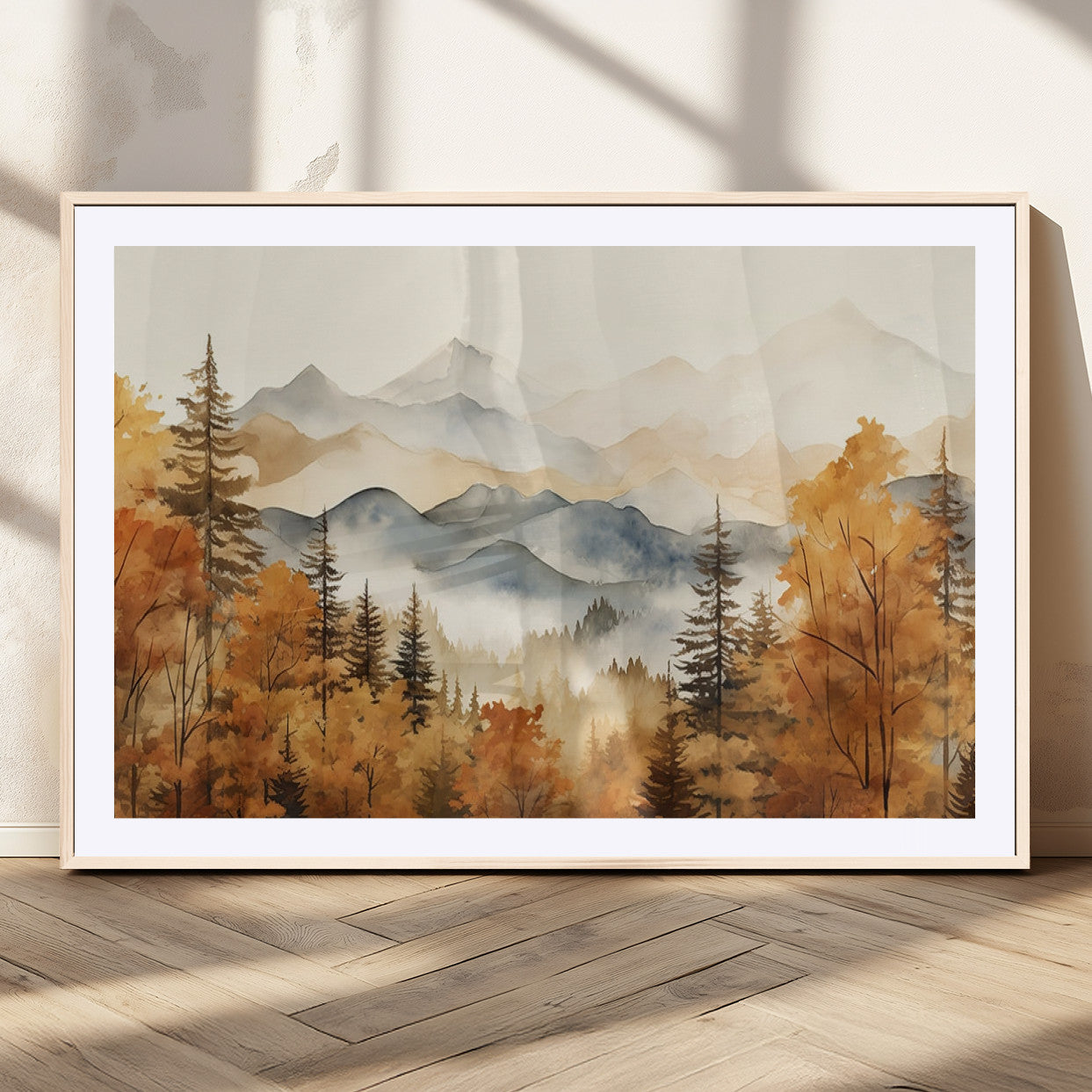 MGC-FP-36x24 - Golden Autumn Forest Wall Art Canvas | Mountain Landscape Canvas Print for Living Room or Bedroom |