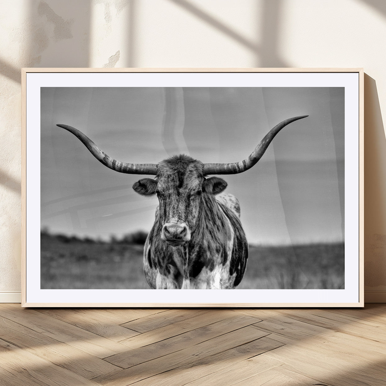 70836-MGC-FP-36x24_Natural-Texas Longhorn Cow Wall Art, Texas Longhorn Canvas, Cattle Canvas Print