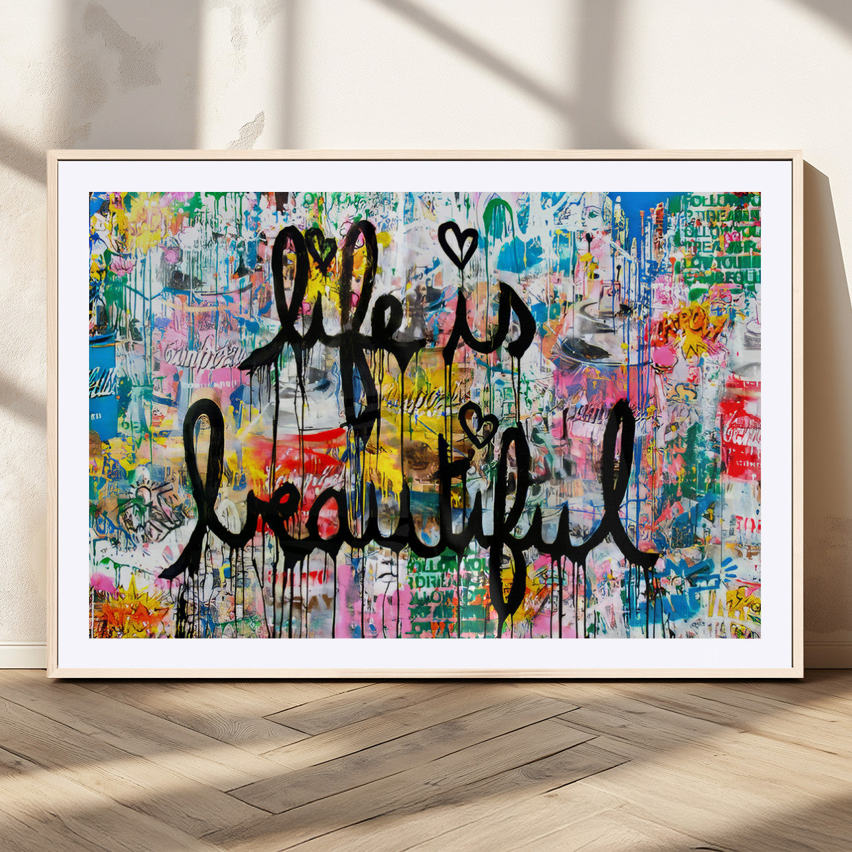 MGC-FP-36x24 - Life Beautiful Art Print - Banksy Graffiti Wall Art Canvas Print | Graffiti Wall Art Canvas Print