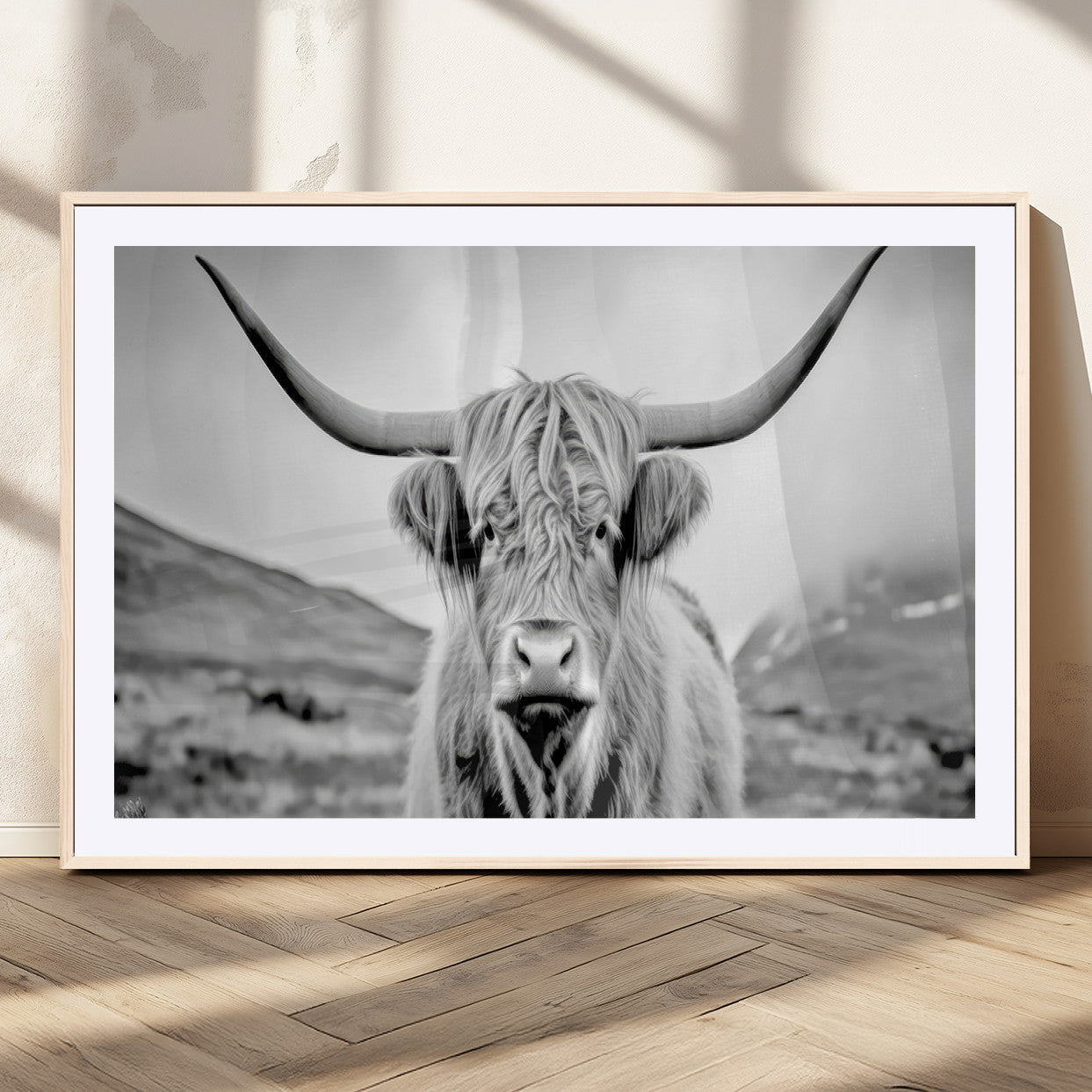 80564-MGC-FP-36x24_Natural-Scottish Cow Wall Art Canvas Print