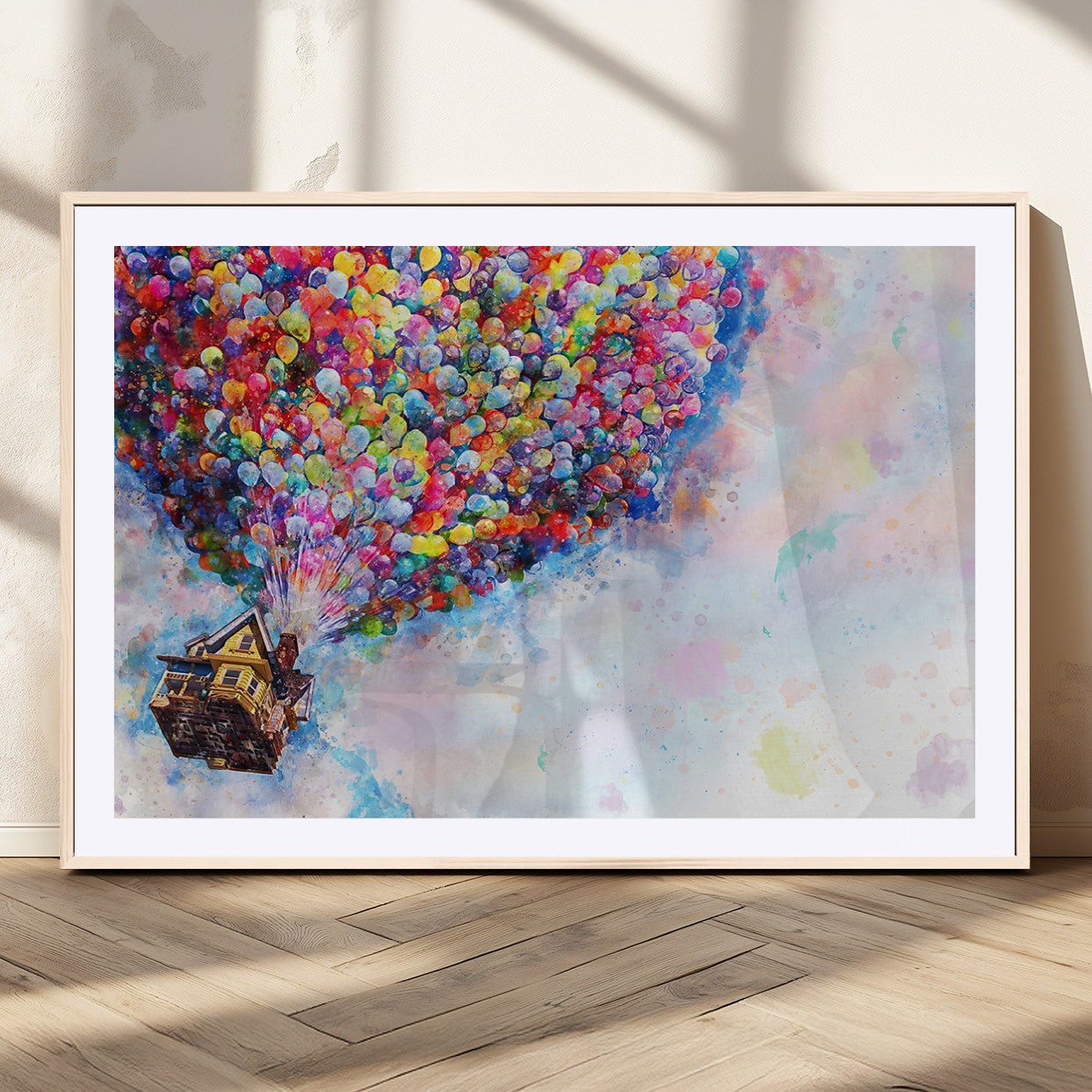 MGC-FP-36x24 - Don't Look Up Movie Canvas Wall Art - Vibrant Floating House and Balloons Scene, Tribute to Iconic