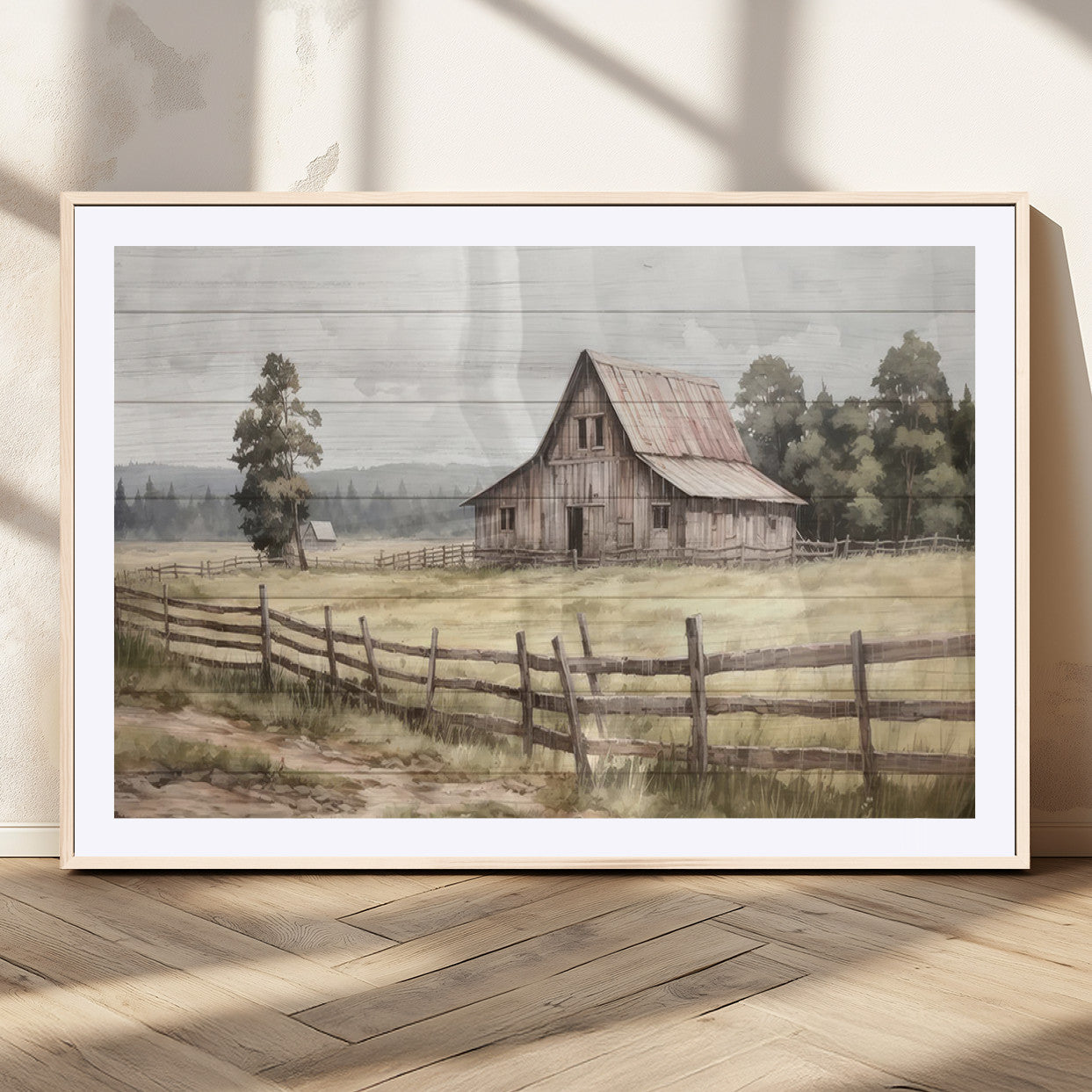 87489-MGC-FP-36x24_Natural-Rustic Farmhouse Barn Wall Art | 3-Panel Framed Gallery Wrap Giclee Canvas Print for Living Room,