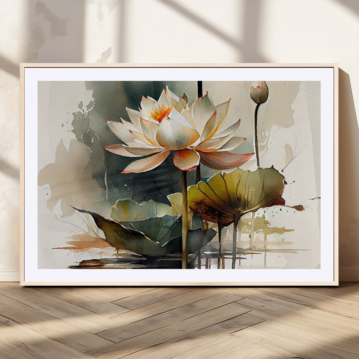 MGC-FP-36x24 - Lotus Flower Watercolor Canvas Print – A Symbol of Serenity and Growth, Captured in Soft Watercolors