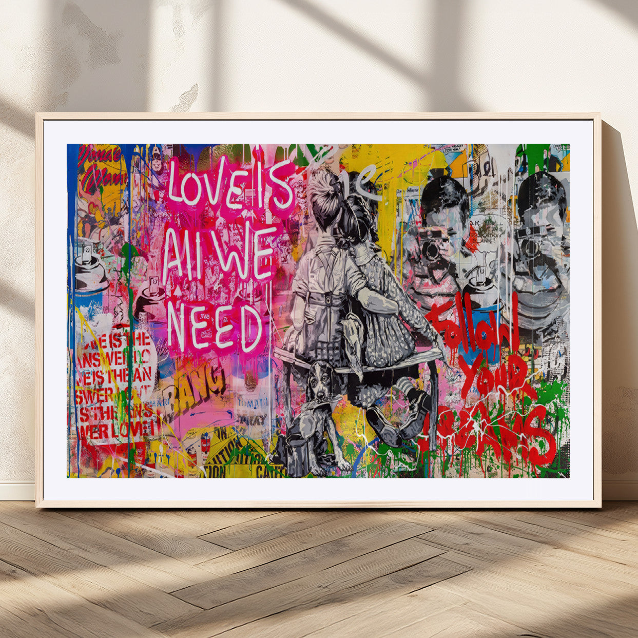 MGC-FP-36x24 - Follow Your Dreams & Love is All We Need Graffiti Street Art Triptych | Colorful Urban Wall Art