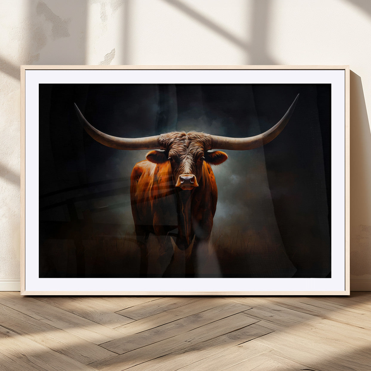 MGC-FP-36x24 - Abstract Texas Longhorn Wall Art Print | 3-Panel Large Texas Longhorn Canvas Print for Living Room,