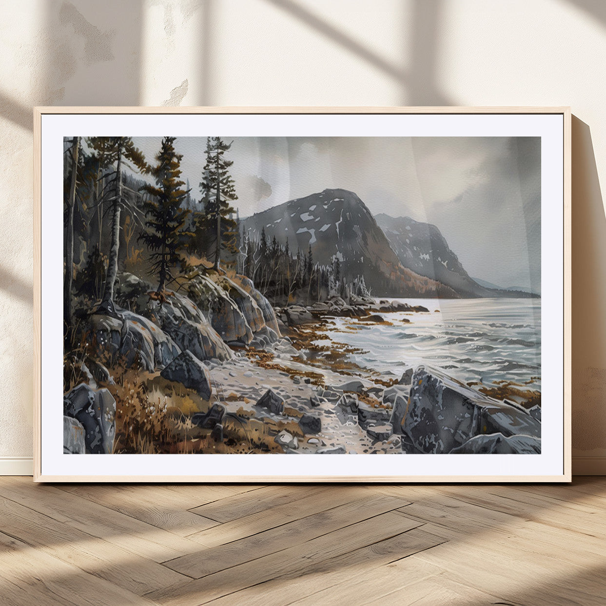 -Serene Coastal View of Acadia National Park - Stunning 3-Panel Wall Art Canvas Print, Framed, Ready