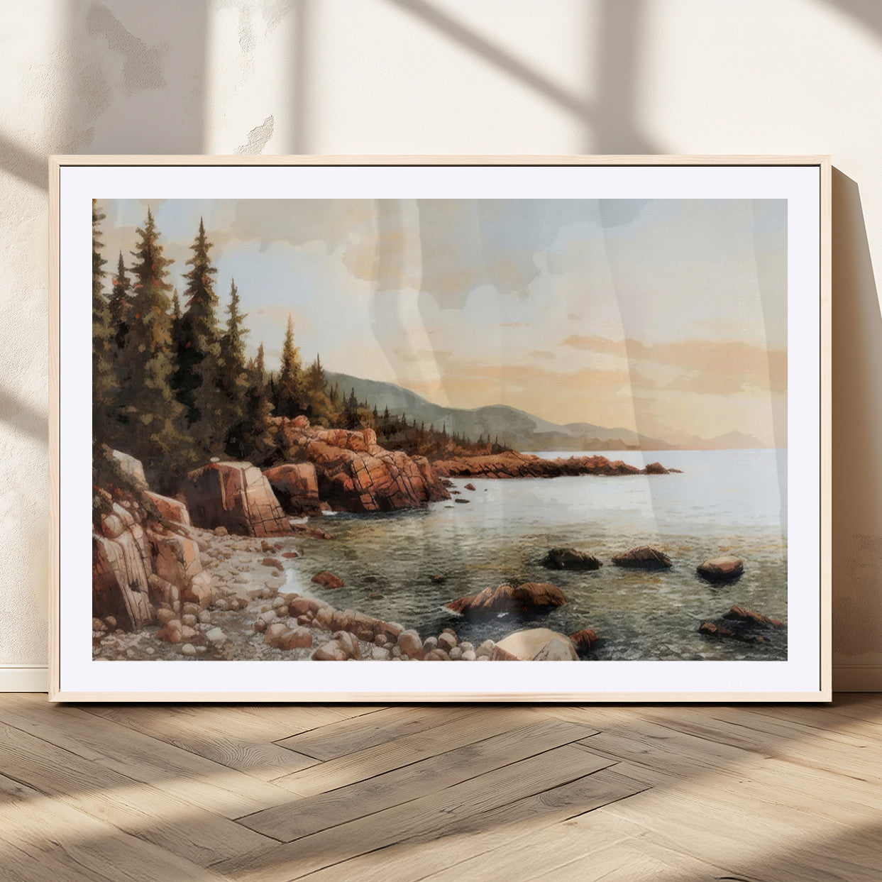 77145-MGC-FP-36x24_Natural-Serene Coastal View of Acadia National Park Wall Art - Stunning 3-Panel Wall Art Canvas Print,