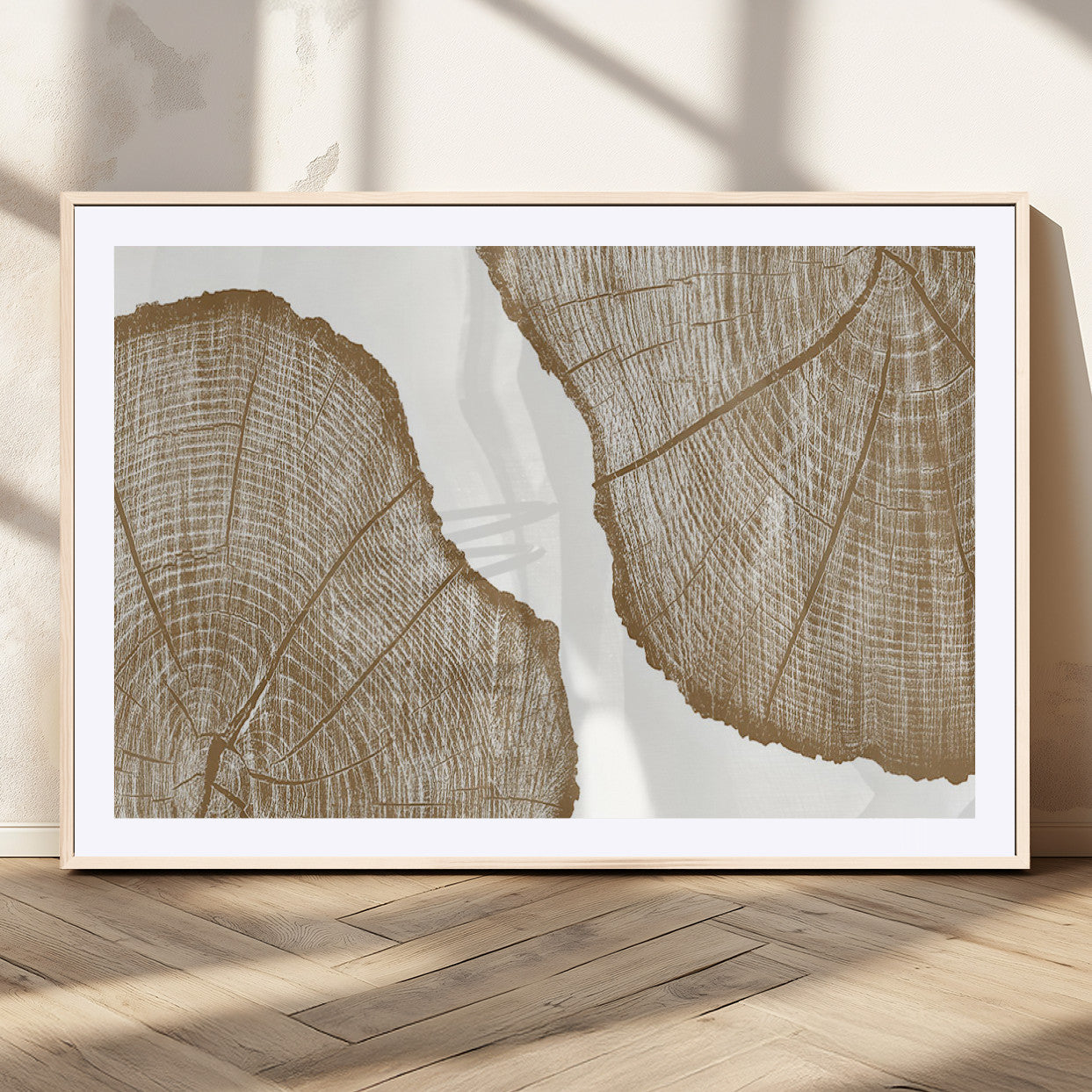 -Rustic Brown Tree Ring Wall Art Canvas Print – Framed and Ready to Hang – Elegant Nature-Inspired