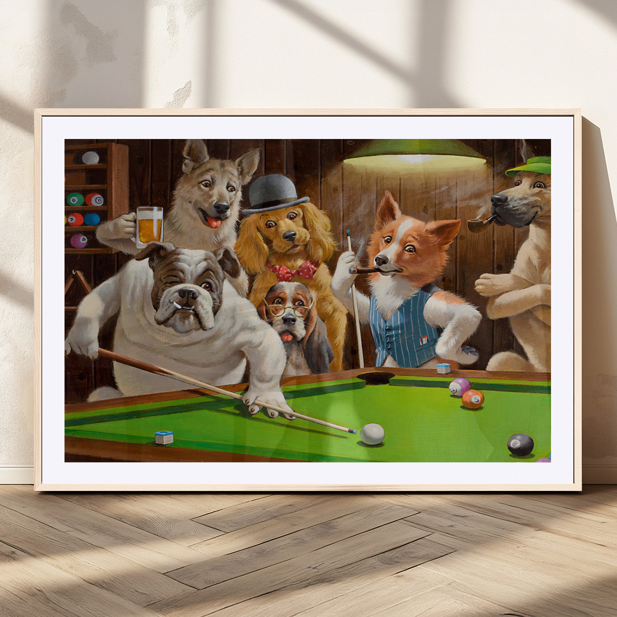 MGC-FP-36x24 - Dogs Playing Pool Canvas Wall Art Funny Gifts Dog Print