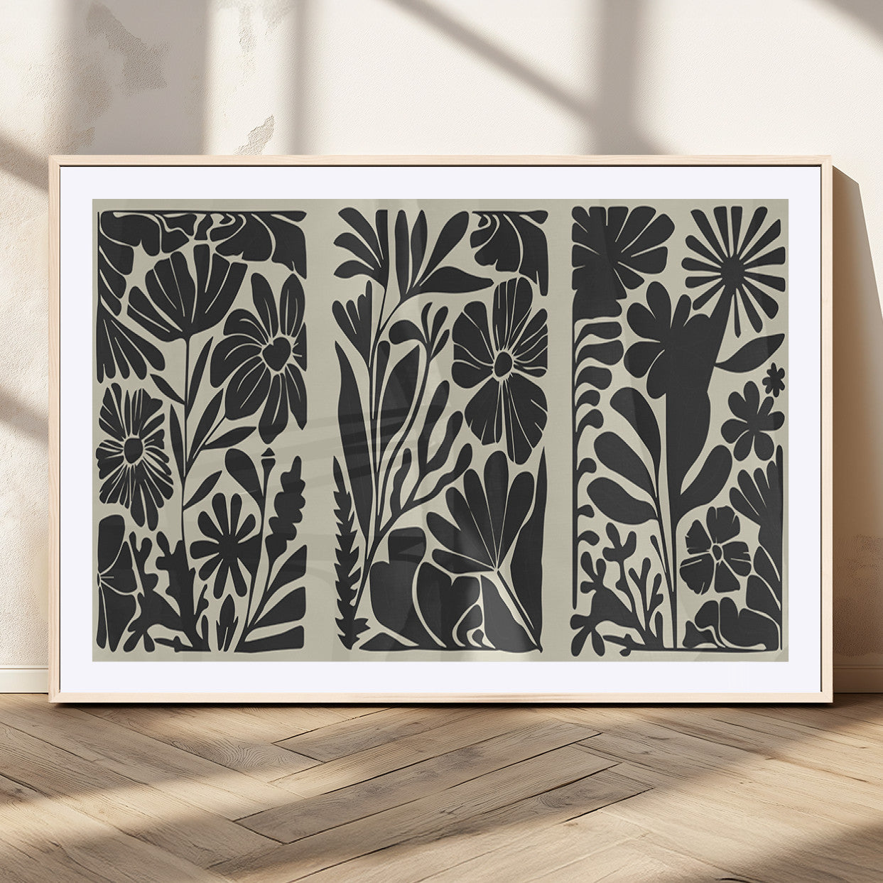MGC-FP-36x24 - Modern Botanical Wall Art - Floral Black and White Canvas Print, Framed, Ready to Hang
