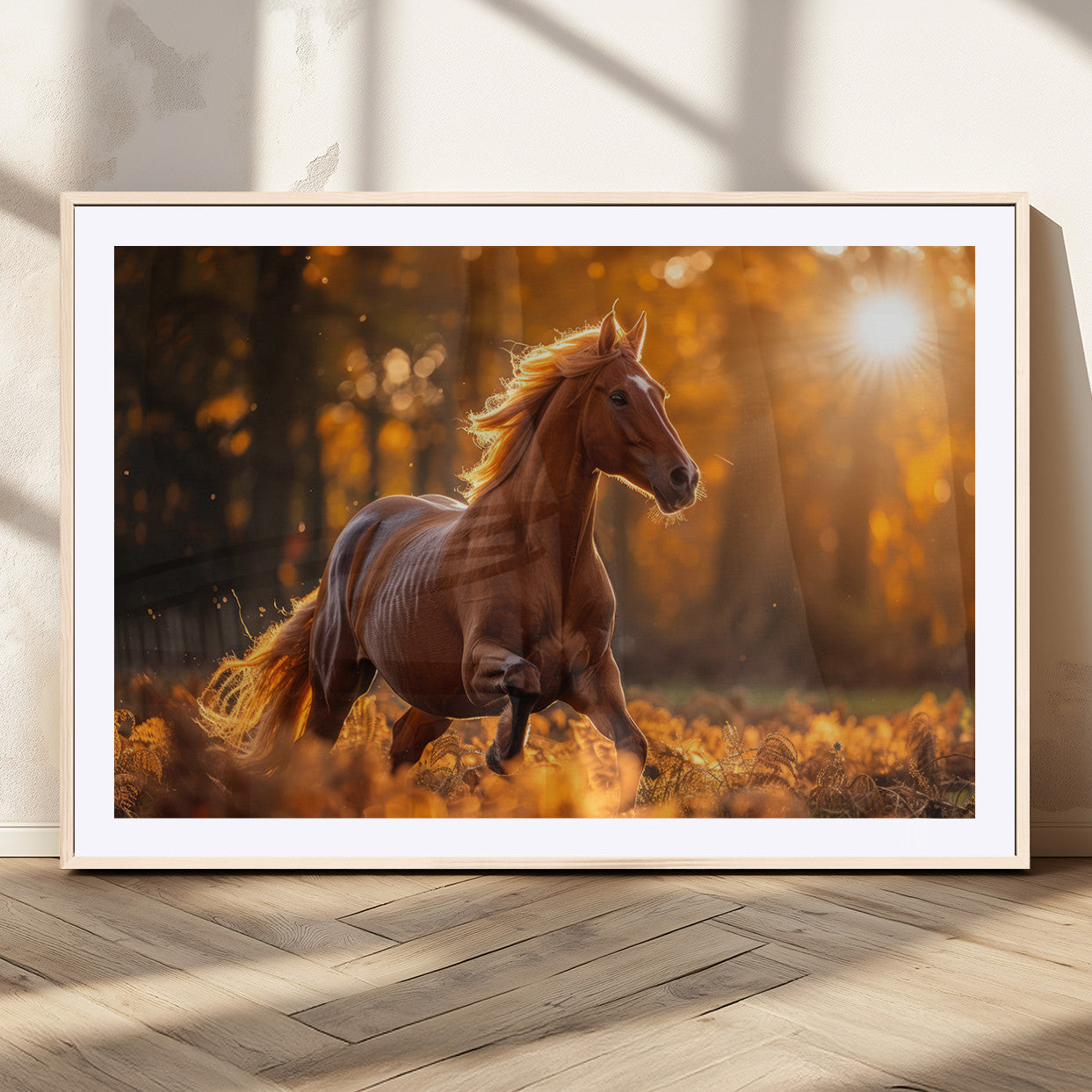 -Running Horse Sunset Forest Wall Art Canvas Print