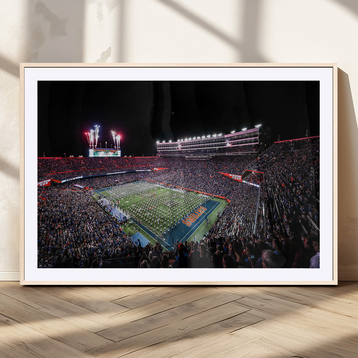 MGC-FP-36x24 - Ben Hill Griffin Stadium Night Game Triple Canvas Wall Art - Florida Gators Football Match