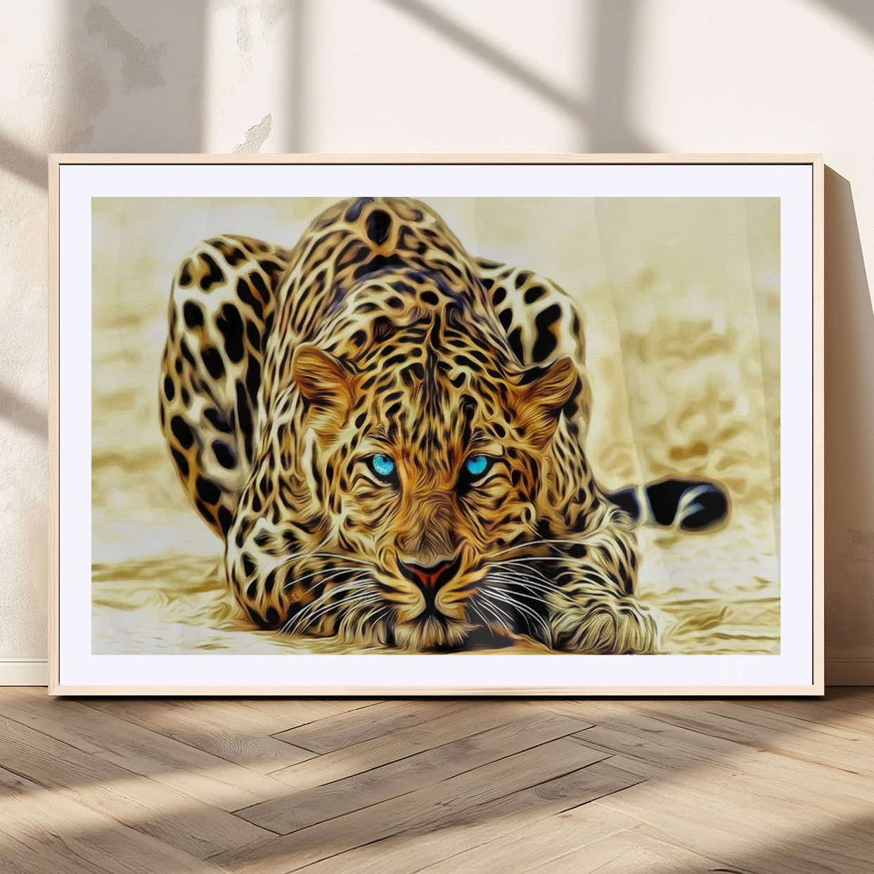 -Blue-Eyed Leopard Canvas Wall Art - Framed Animal Print Ready to Hang - Fierce and Bold Decor for
