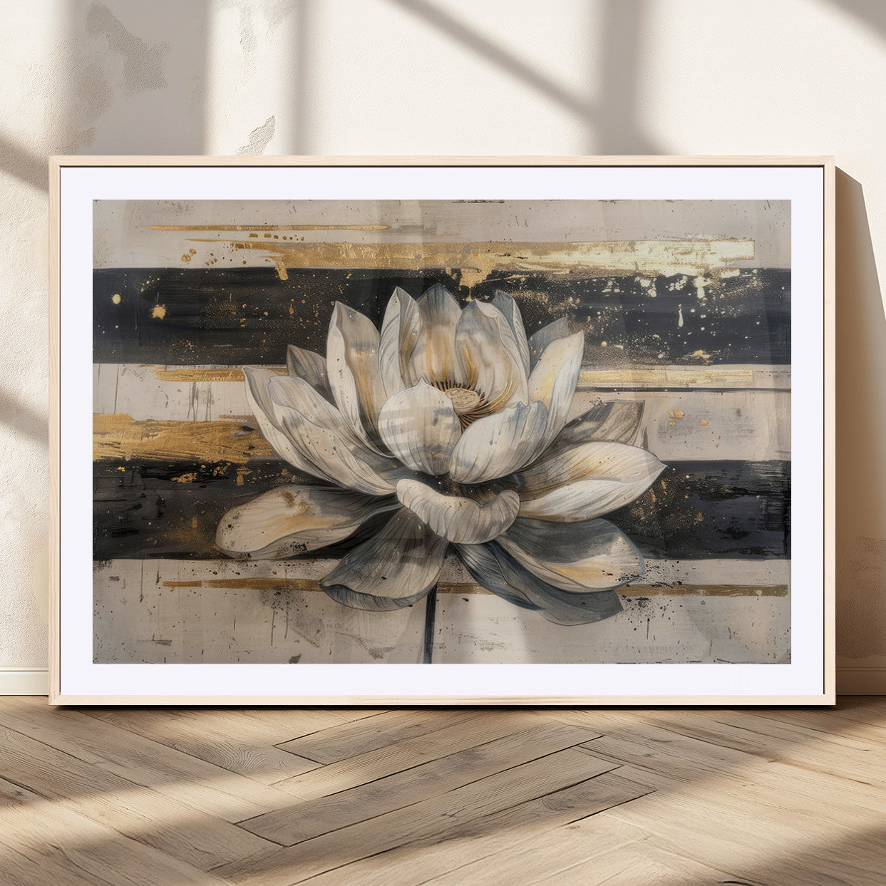 MGC-FP-36x24 - Lotus Flower Wall Art Canvas Print, Framed Abstract Lotus Art Picture Print, White Lotus Flower Perfect Abstract Floral Decor Artwork