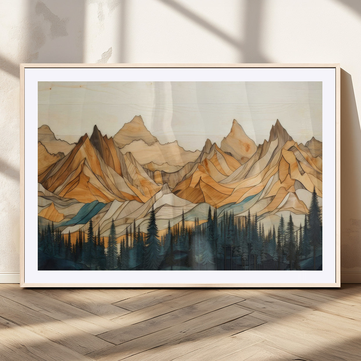 31576-MGC-FP-36x24_Natural-Rustic Wood Mountain Wall Art Print | Triptych Giclee Print Featuring Handcrafted Forest and