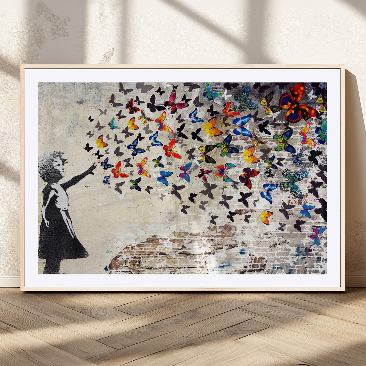 MGC-FP-36x24 - Banksy Graffiti Wall Art Canvas Print: Girl Releasing Vibrant Butterflies – Ready to Hang