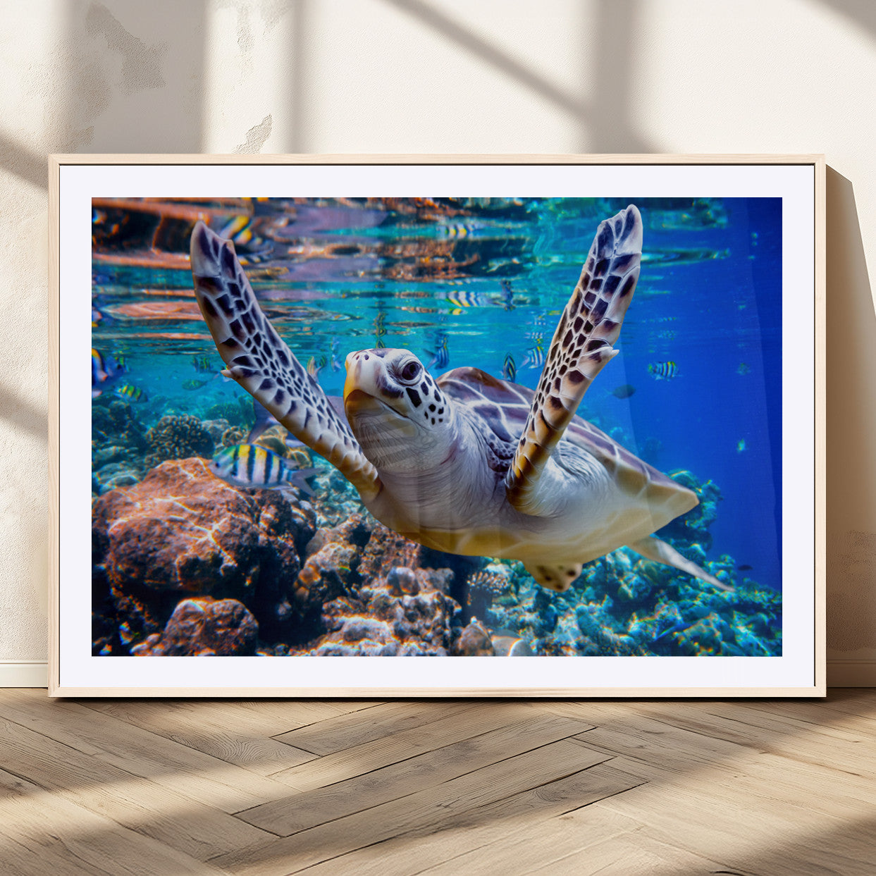 MGC-FP-36x24 - Underwater Sea Turtle Wall Art Canvas Print – Vibrant Ocean Coral Reef Décor, Ready to Hang