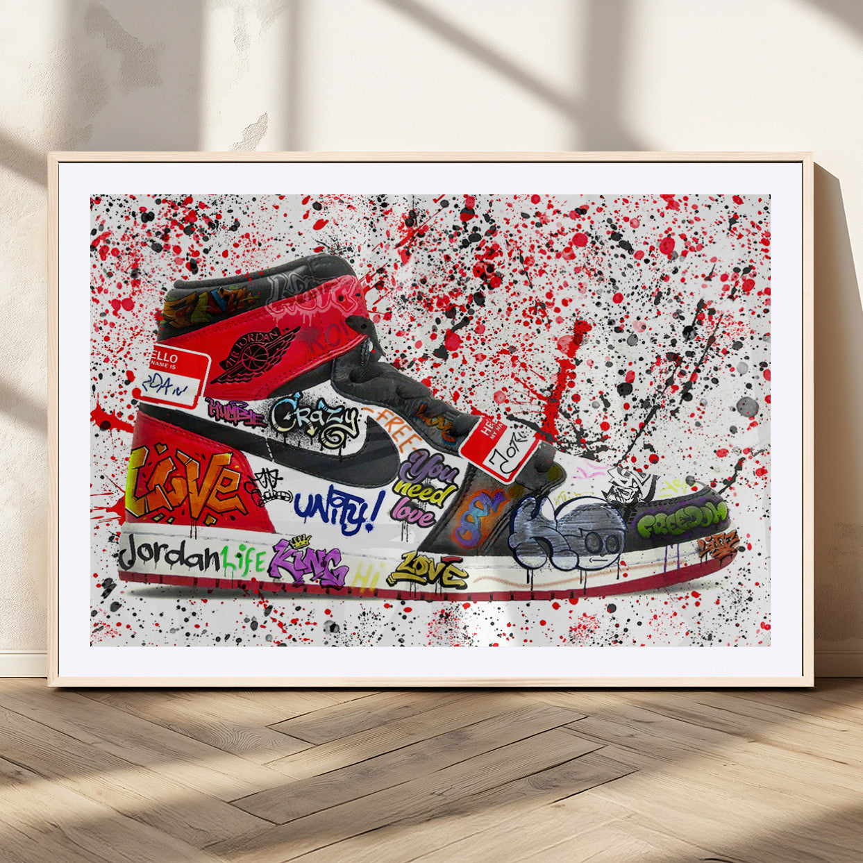 MGC-FP-36x24 - Jordan Shoes Graffiti Wall Art Canvas Print- Jordan Graffiti Canvas Wall Art - Framed Perfect for Sneaker heads and Urban Art Lovers