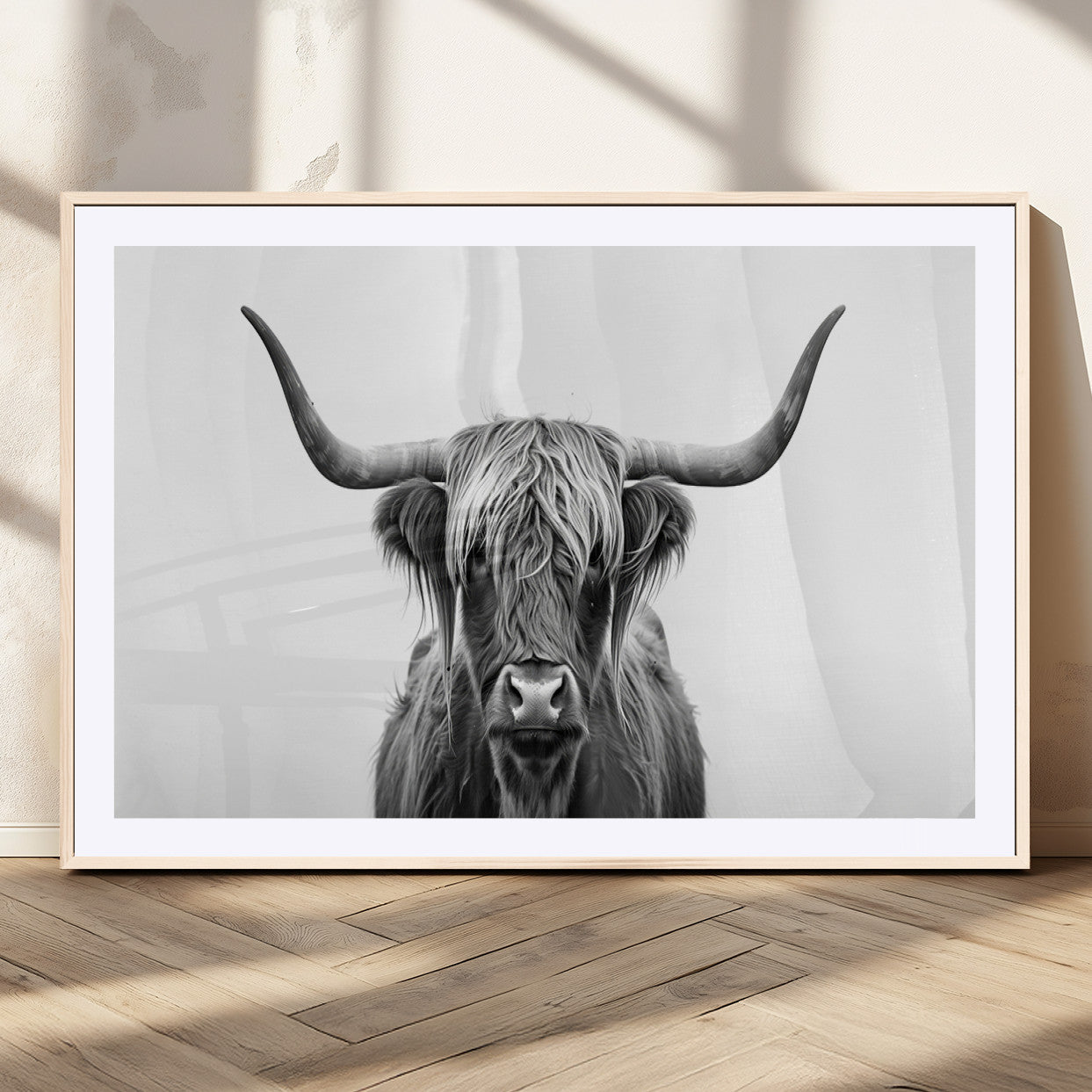 MGC-FP-36x24 - Highland Wall Art Canvas Print – Minimalist Black and White Farmhouse Décor, Ready to Hang