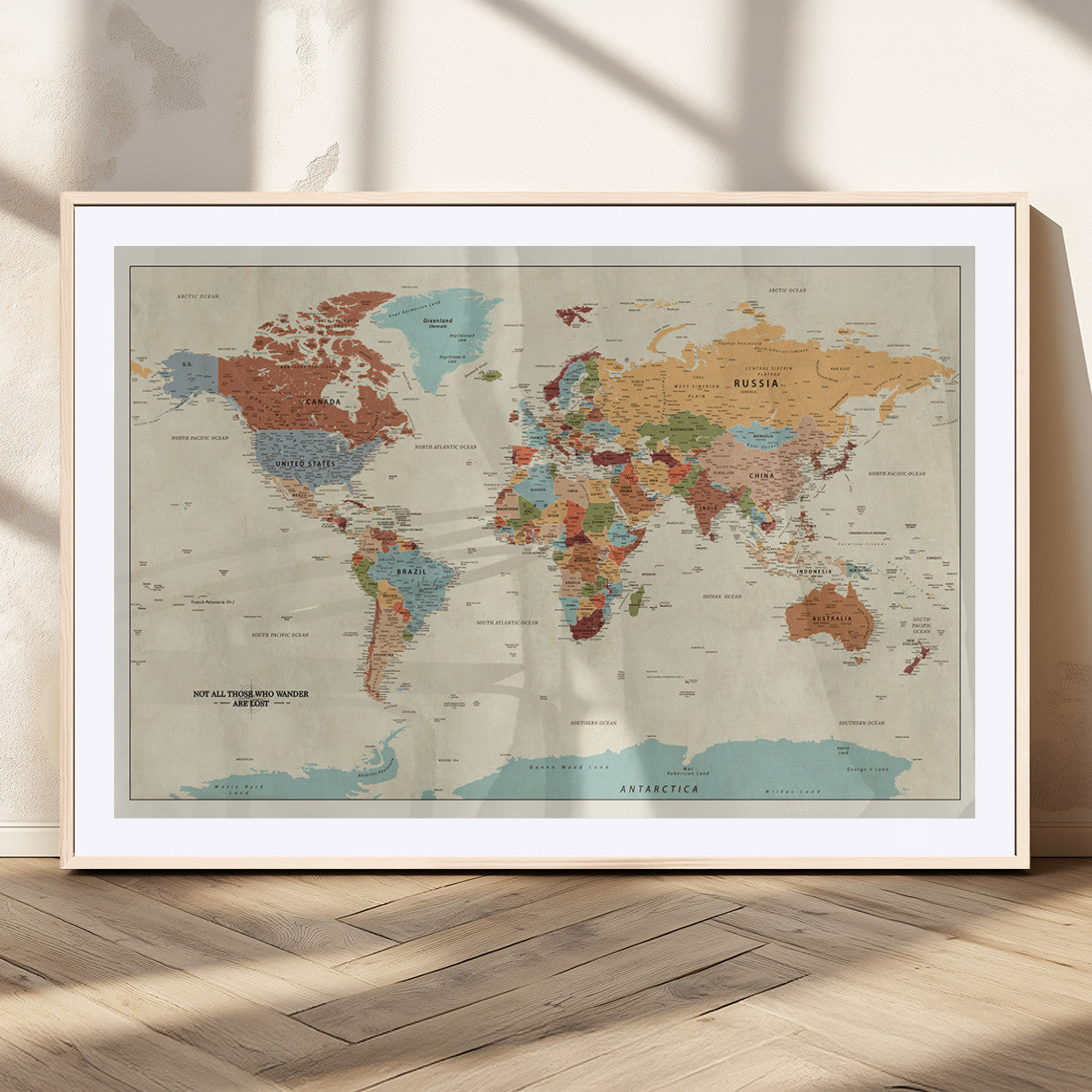 MGC-FP-36x24 - Push Pin World Map Canvas Print – Framed Wall Art for Couples to Track Their Travels – Anniversary