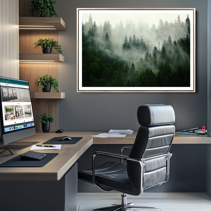 Misty Forest Mountain Wall Art | Large 3-Panel Foggy Landscape Canvas Print | Misty Forest Canvas Art | Nature Wall Art for Home | Mountain Fog Print