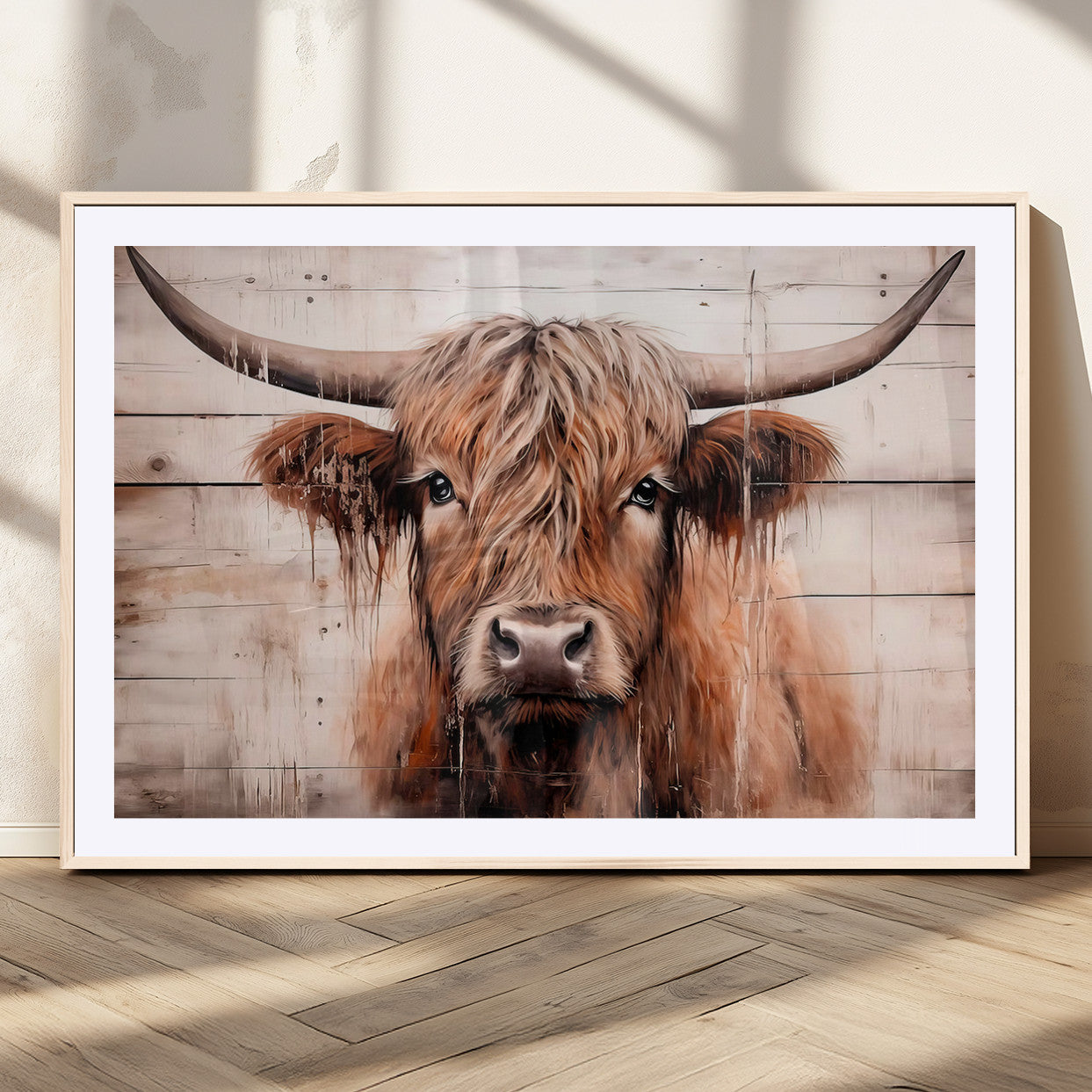 MGC-FP-36x24 - Vintage Scottish Highland Cow Cattle Art Print Farmhouse Wall Art Canvas Print