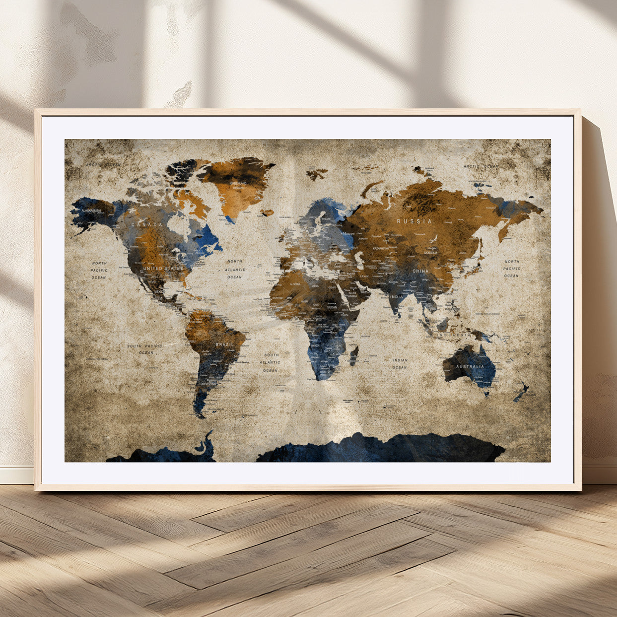 MGC-FP-36x24 - World Map Canvas Print – Framed Wall Art Anniversary Gift or Home Adventure Decor