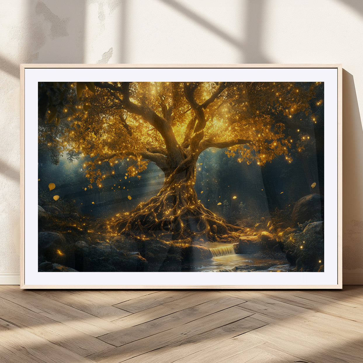 MGC-FP-36x24 - Golden Tree of Life Canvas Wall Art Print - Majestic Glowing Tree Wall Art Print