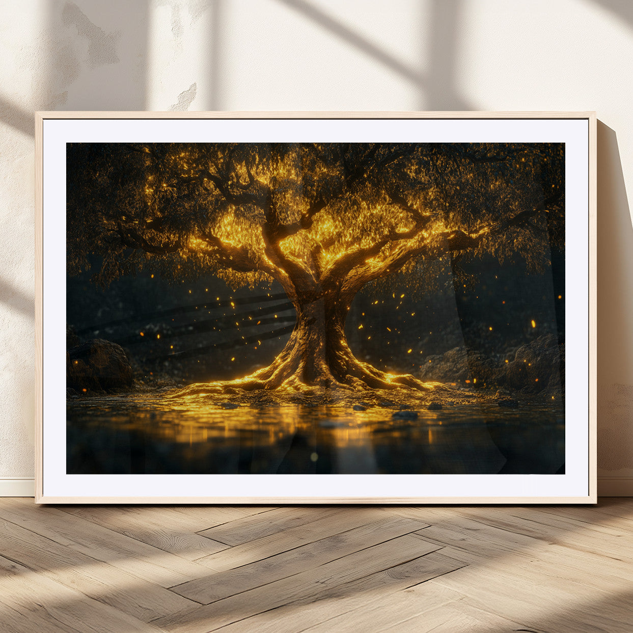 MGC-FP-36x24 - Golden Tree of Life Canvas Wall Art Print - Majestic Glowing Tree Wall Art Print