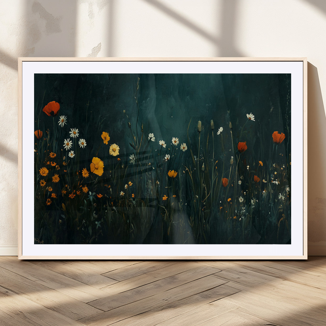 MGC-FP-36x24 - Framed Wildflower Field Wall Art, Framed Vintage Botanical Landscape Sign, Floral Decor, Modern