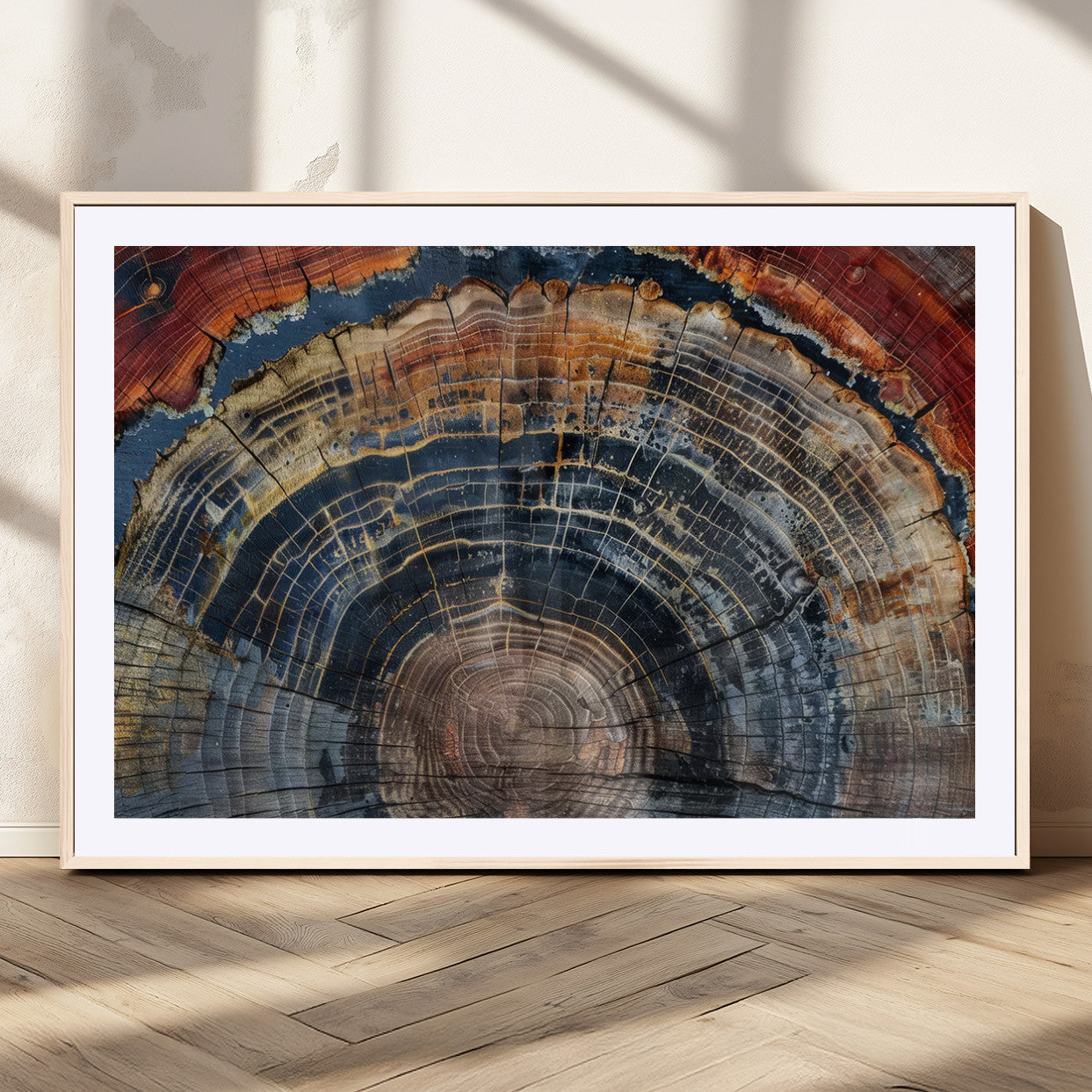 MGC-FP-36x24 - Abstract Tree Ring Wall Art, Colorful Framed Tree Ring Wall Decor, Minimalist Home Canvas Art,