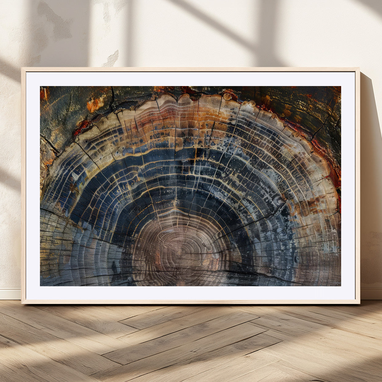 MGC-FP-36x24 - Framed Tree Ring Wall Art - Abstract Colorful Tree Ring Wall Decor, Minimalist Home Canvas Art,