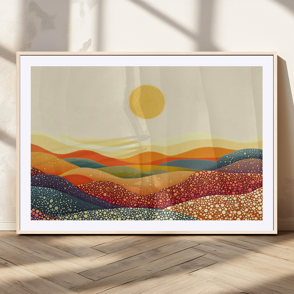 MGC-FP-36x24 - YAYOI KUSAMA Colorful Dot Art Landscape Canvas - Framed Abstract Pointillism Inspired by Nature with