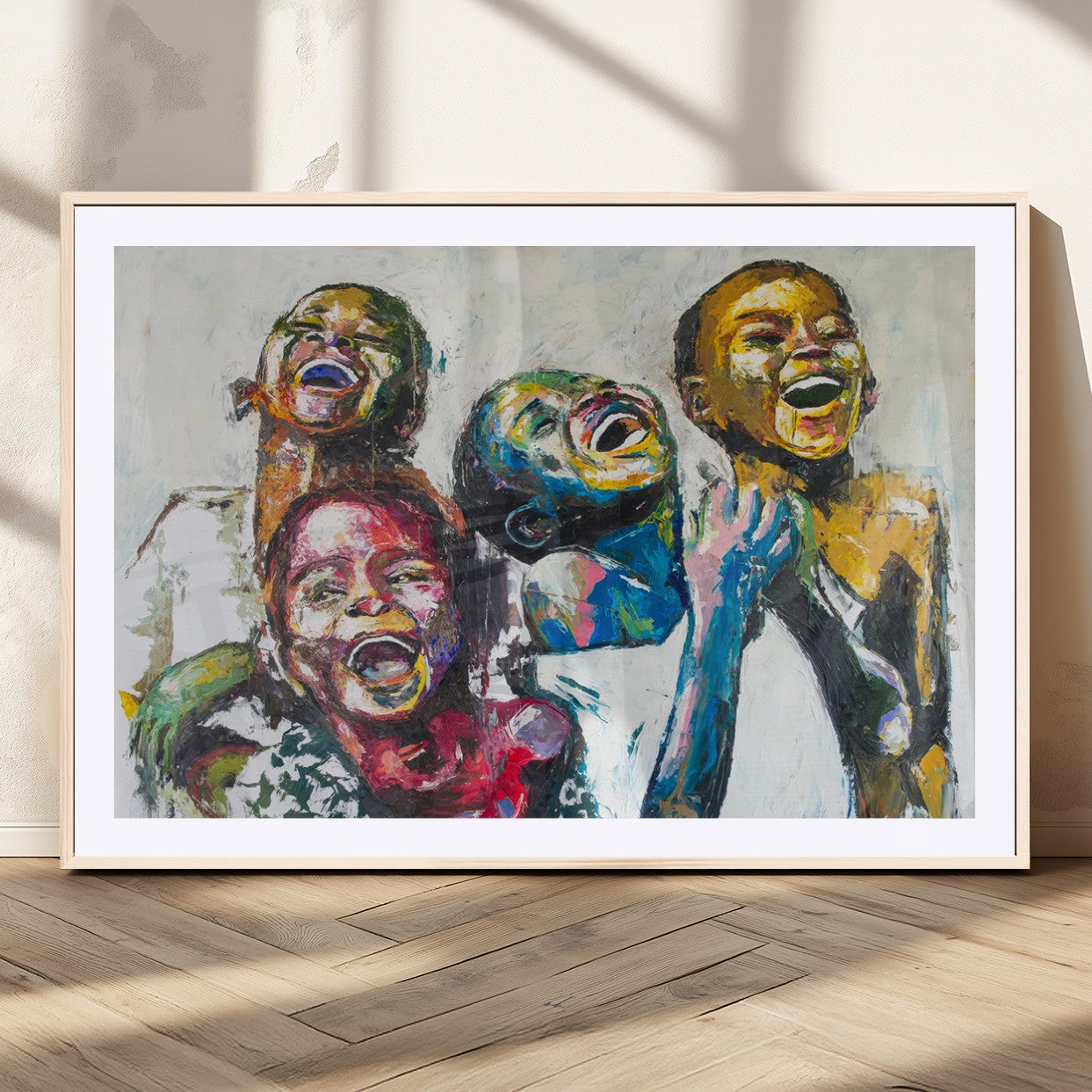 MGC-FP-36x24 - Shai Yossef Style Canvas Art - Joyful African Black Kids Impasto Painting with Vibrant Brushstrokes,