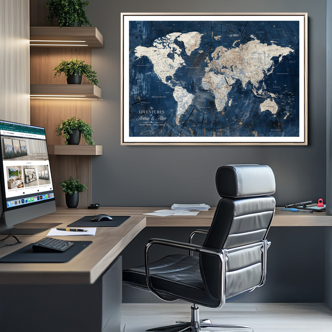 Personalized World Map Wall Art Print - Framed Custom World Map Canvas Print - Personalized World Map Wall Art, Customize Wall Art Map Print