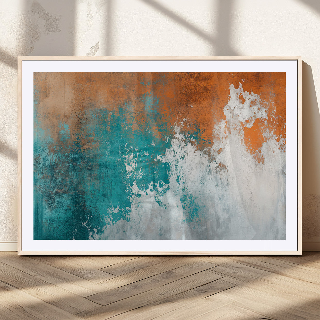 MGC-FP-36x24 - Vintage Abstract Print - Bold Teal and Orange Canvas Wall Art - Retro-Vintage Abstract Orange Canvas