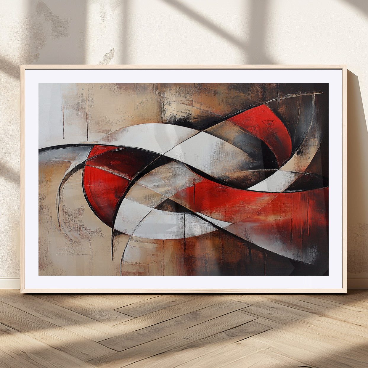 MGC-FP-36x24 - Abstract Wall Art - Modern Red and White Canvas Wall Art Print - Bold Geometric Abstract Canvas for