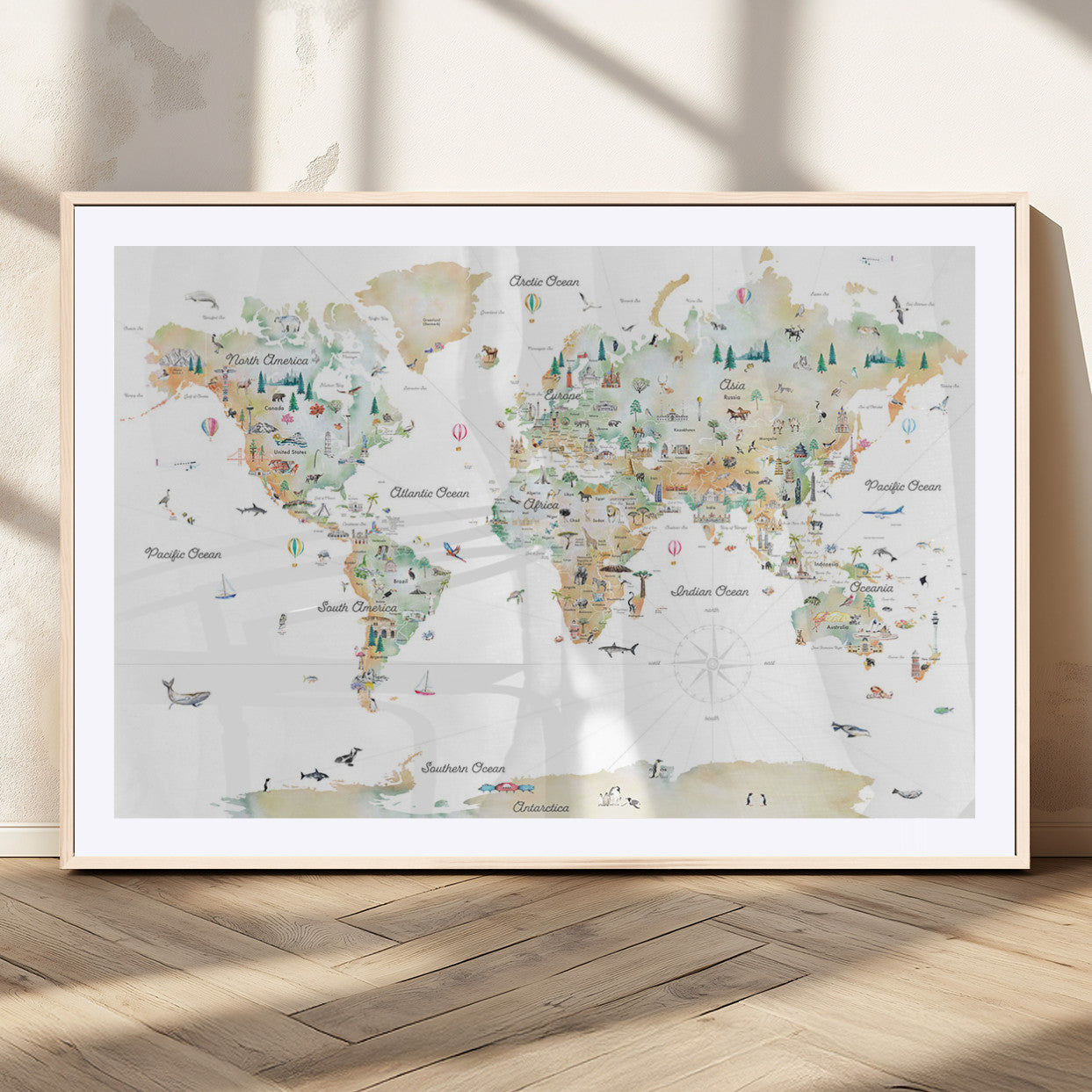 MGC-FP-36x24 - Push Pin World Map Canvas Print – Framed Wall Art for Couples to Track Their Travels – Anniversary