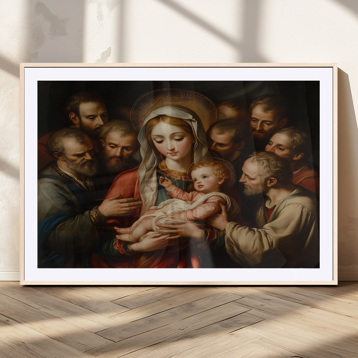 MGC-FP-36x24 - Religious Canvas Wall Art Print - Madonna and Child with Apostles Art Print - Classic Christian
