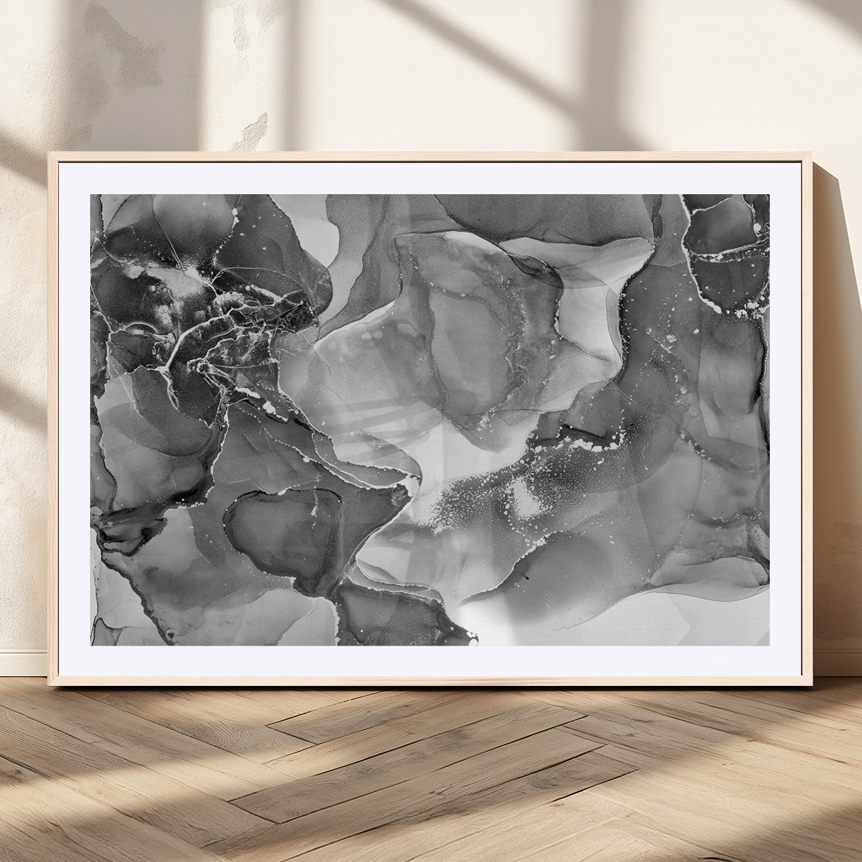 MGC-FP-36x24 - Black White Abstract Canvas Wall Art - Fluid Ink Artwork - Modern Luxury Wall Decor for Contemporary