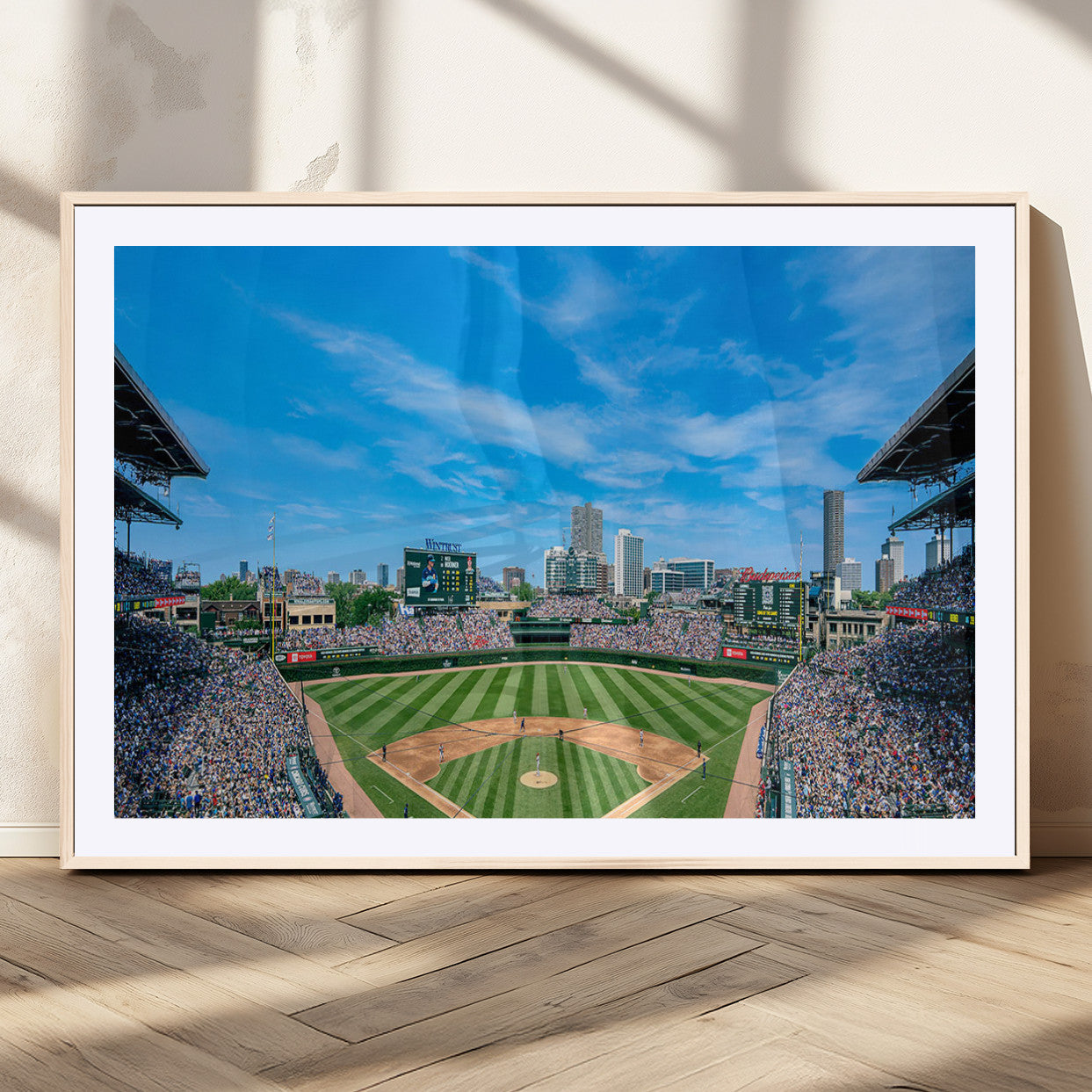 MGC-FP-36x24 - Wrigley Field Chicago Cubs Panoramic Art Multi Piece Canvas - Iconic Baseball Stadium Print for