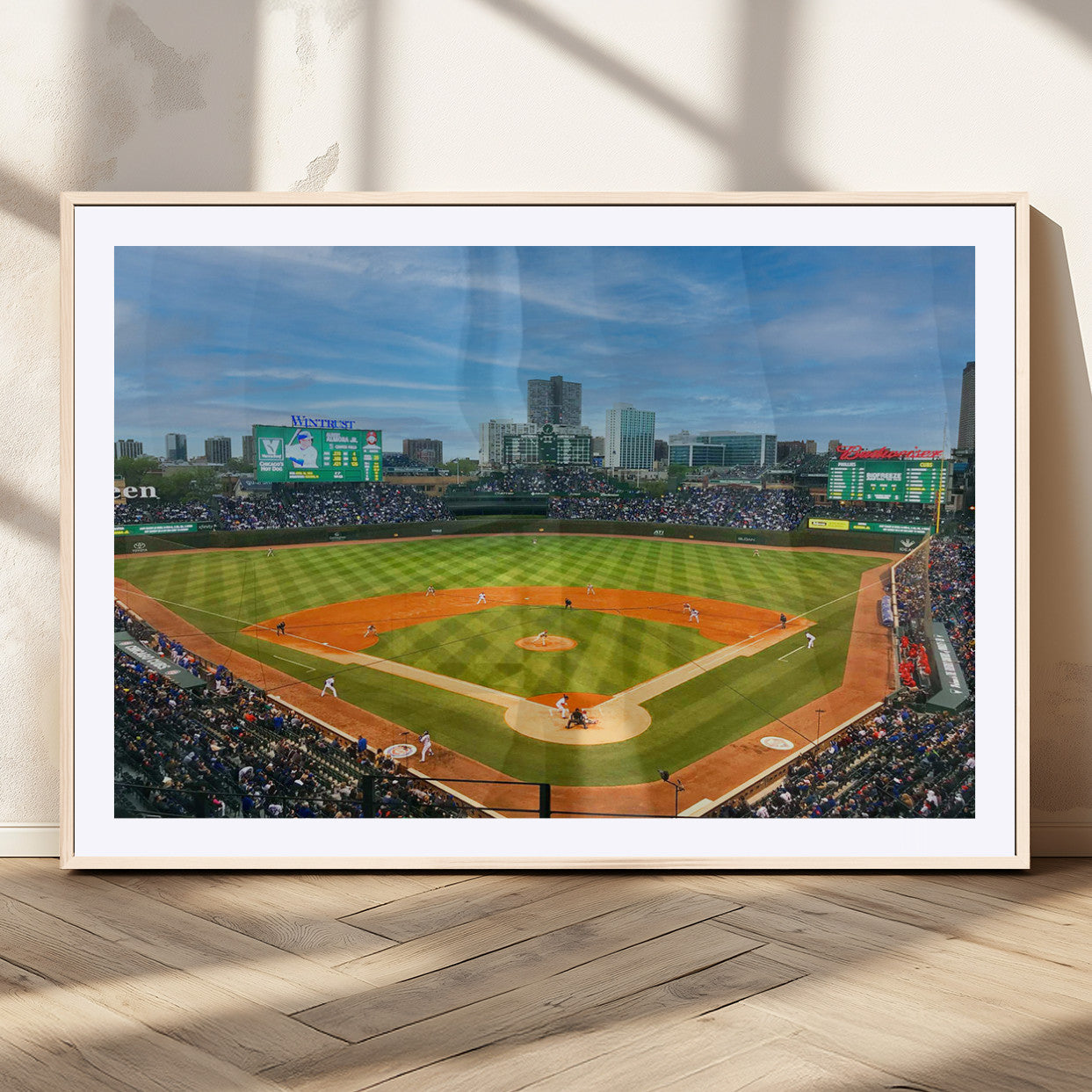 MGC-FP-36x24 - Wrigley Field Chicago Cubs Panoramic Multi Piece Canvas Wall Art - Iconic Baseball Stadium Print for