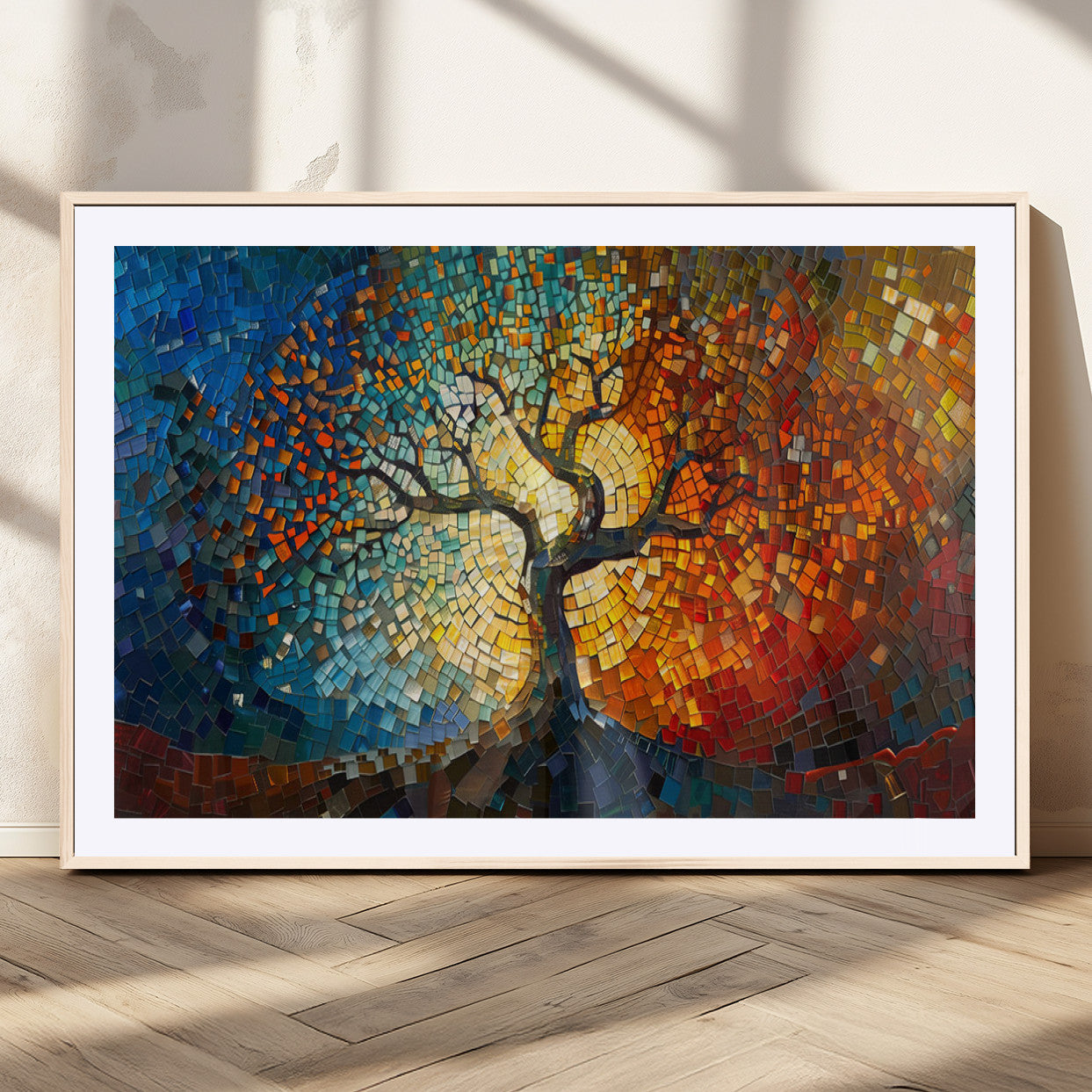 MGC-FP-36x24 - Yggdrasil Tree of Life Mosaic Stained Glass Wall Art Canvas, Yggdrasil Tree of Life Mosaic Canvas
