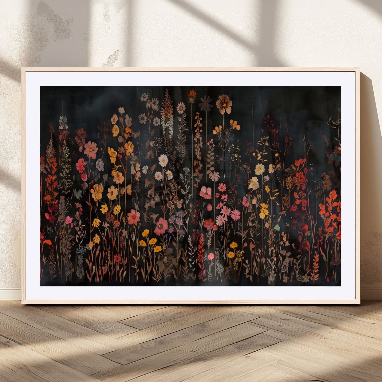 MGC-FP-36x24 - Dark Floral Canvas Wall Art - Moody Botanical Flower Print - Rustic Floral Wall Decor for Home -