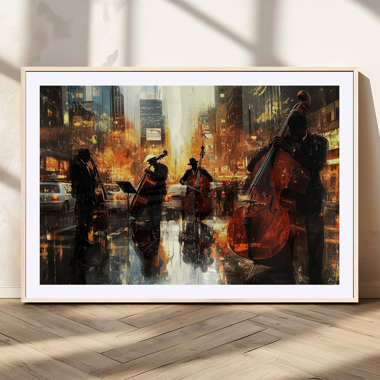 MGC-FP-36x24 - African American Abstract Jazz Wall Art - Framed Abstract Music Canvas - Colorful Instrument Canvsa