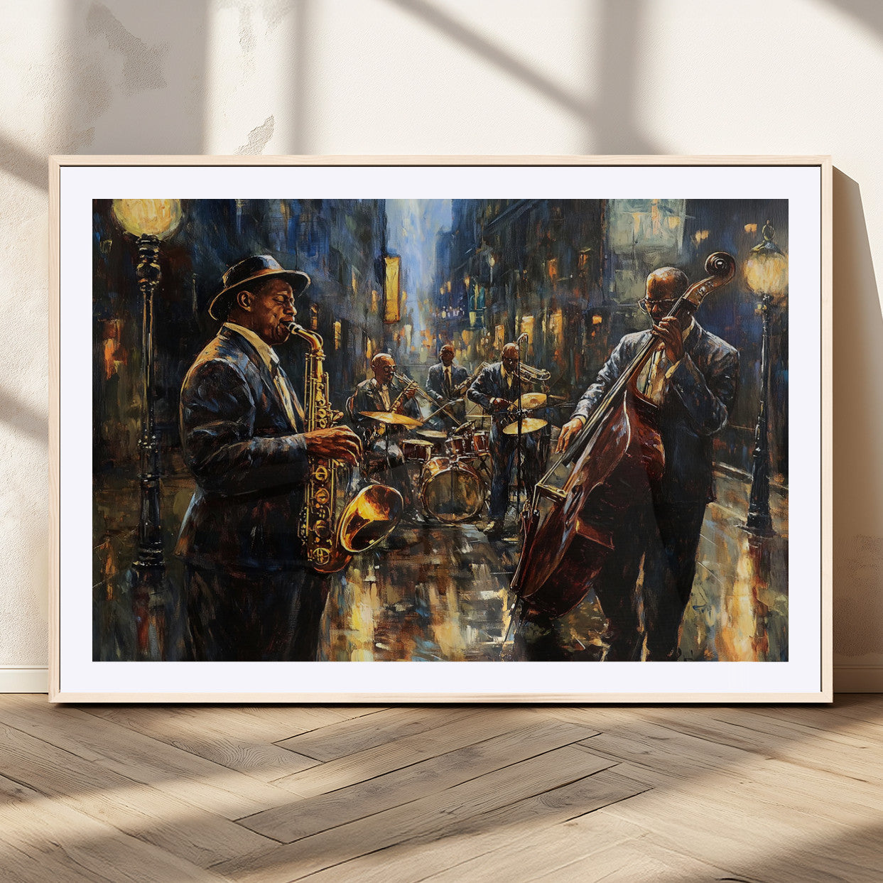 MGC-FP-36x24 - Jazz Canvas Wall Art Print - Abstract African American Music Art - Framed Posters for Living Room or