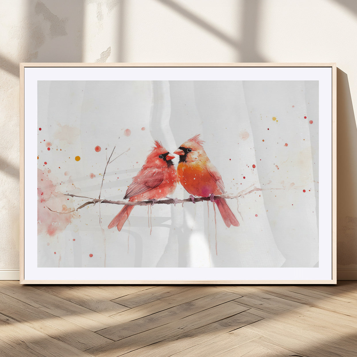 MGC-FP-36x24 - Cardinal Bird Canvas Wall Art - Male and Female Cardinal Print - Nature-Inspired Bird Wall Decor for