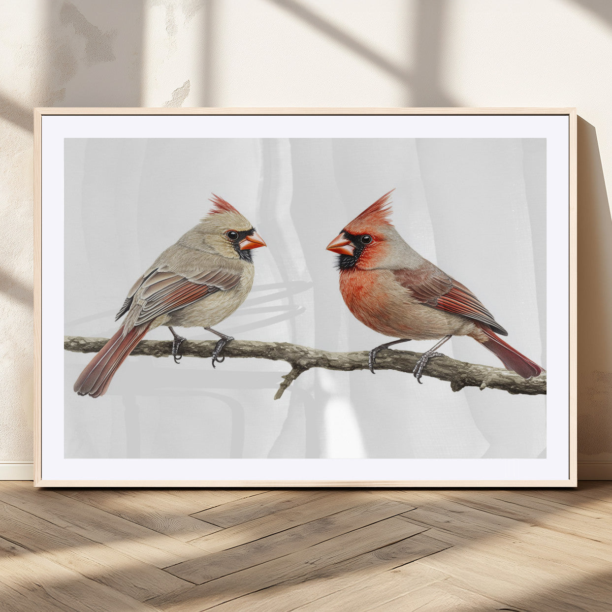 MGC-FP-36x24 - Cardinal Canvas Wall Art - Male and Female Cardinal Print - Nature-Inspired Bird Wall Decor for Home