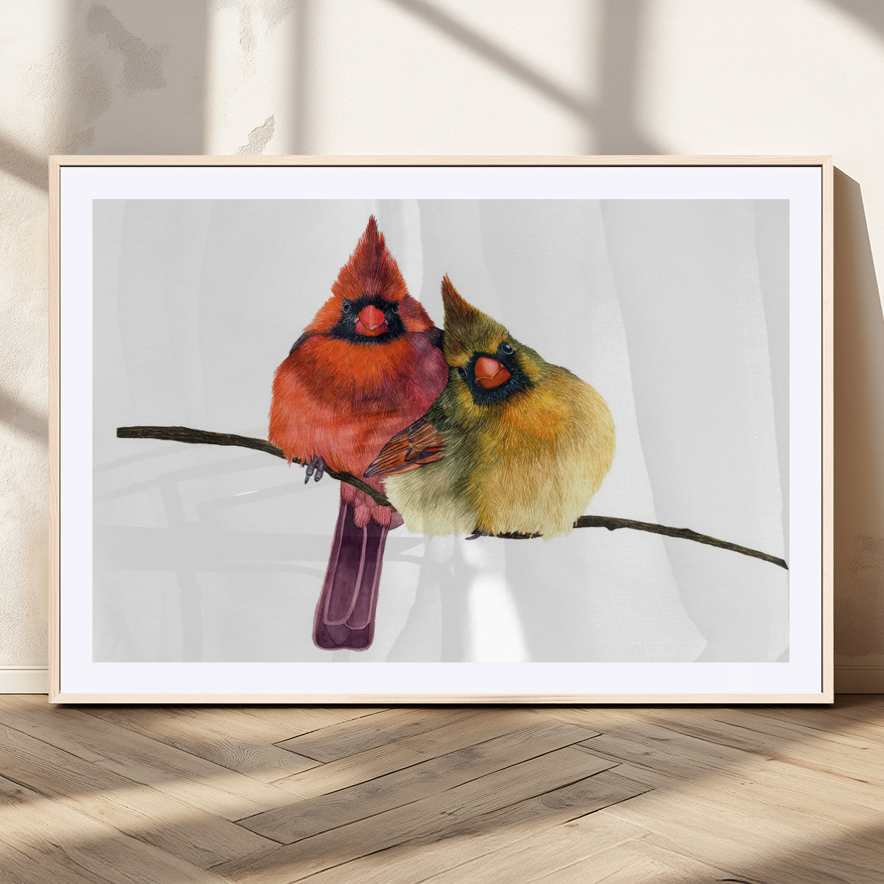 MGC-FP-36x24 - Cardinal Bird Canvas Wall Art - Male and Female Cardinal Print - Nature-Inspired Bird Wall Decor for